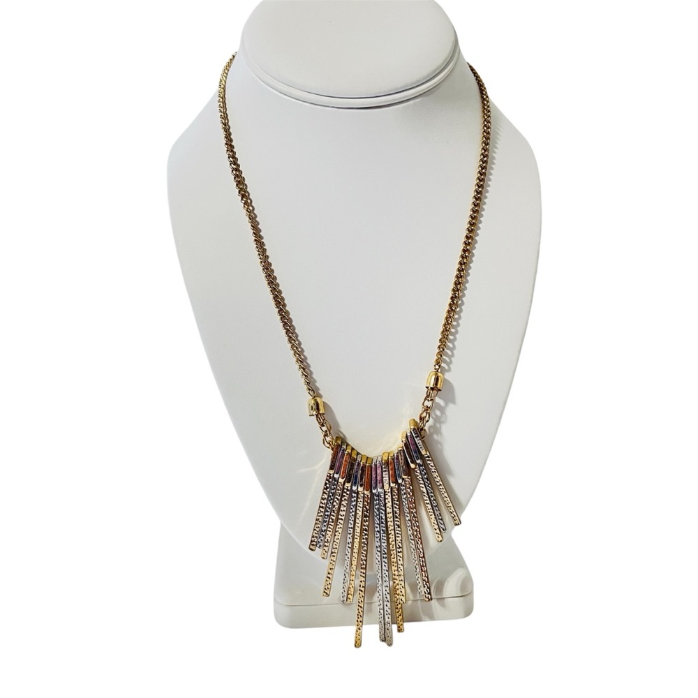 INC Fringe, Necklace, Gold Toe Chain, Silvertone And Gold Tone, Fringe